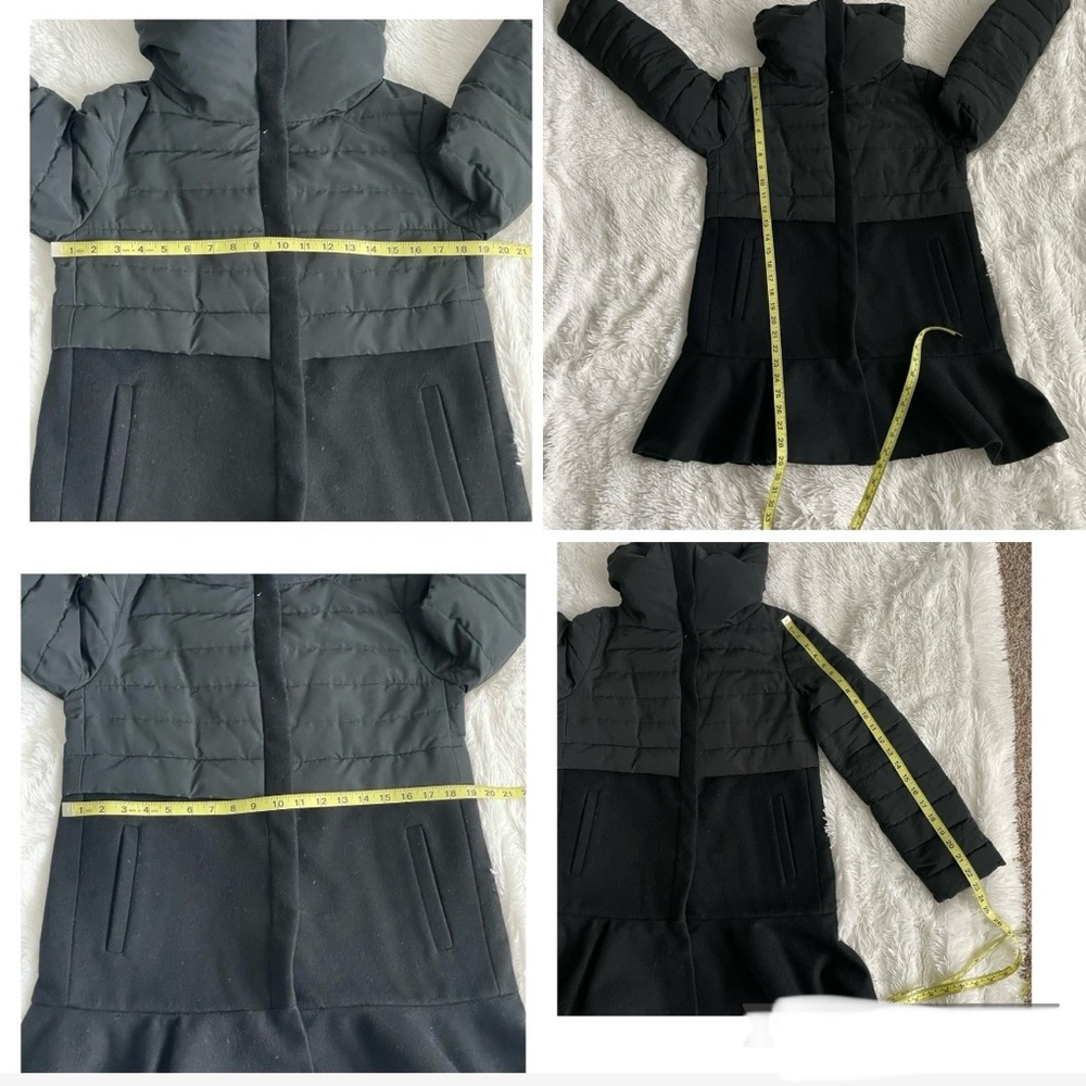 Moncler Rosier Jacket Coat Brushed Wool Down Padded Peplum Hem Black Authentic - Picture 12 of 13